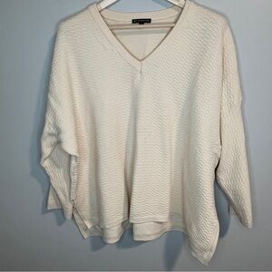 Adrianna Papell Cream V Neck Pullover Sweater 2X
